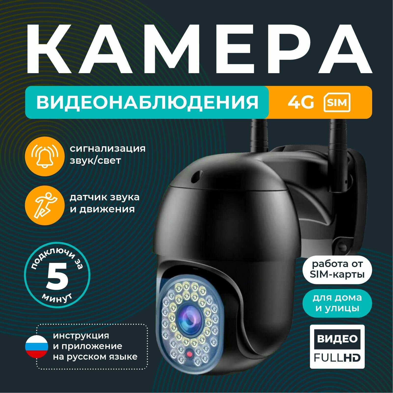 Камера видеонаблюдения 4G для дома и улицы / REGGO/ Поворотная IP видеокамера с датчиком движения и сигнализацией 5МП