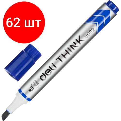 Комплект 62 штук, Маркер для белых досок Deli Think 2-5 мм синий скош. нак. EU00230