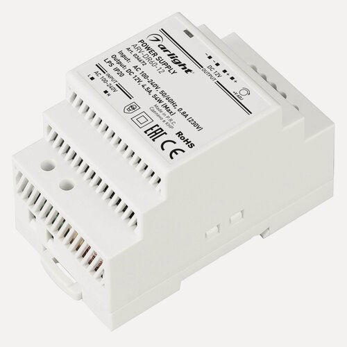 Изображение товара Блок питания ARV-DR60-12 (12V, 4,5A, 54W) (Arlight, IP20 DIN-рейка) 034672