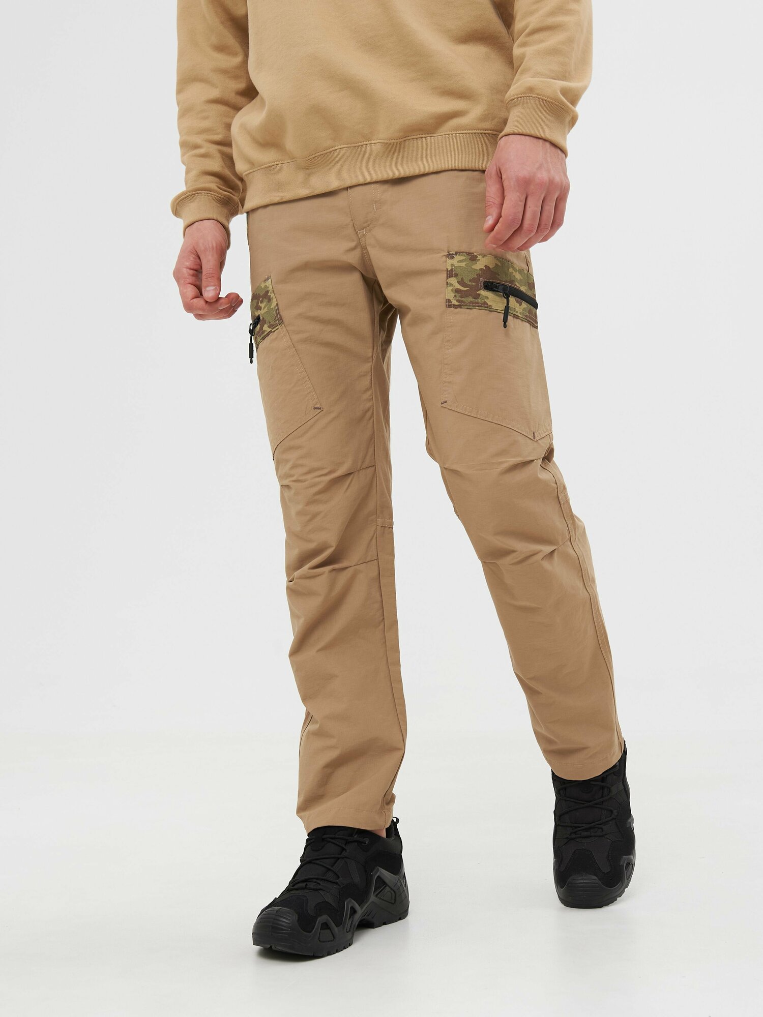 Тактические брюки мужские Huntsman Матрица летние с карманами рыбацкие, походные, для охоты, ткань Nylon Cotton рипстоп, цвет песок (р.60-62/182-188)