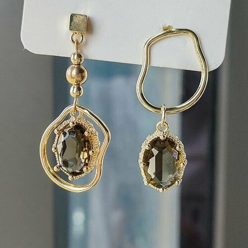 Серьги , искусственный камень, стекло, золотой, хаки