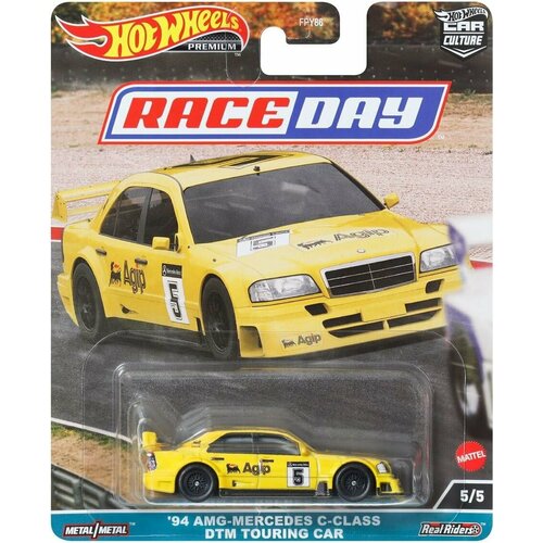 Коллекционная Premium машинка Hot Wheels '94 AMG-Mercedes C-Class DTM Touring Car Yellow (коллекция Car Culture 2023, серия Race Day, 5/5) 2pcs for mercedes benz a class w176 amg led car door logo laser projector light styling logo light accessories