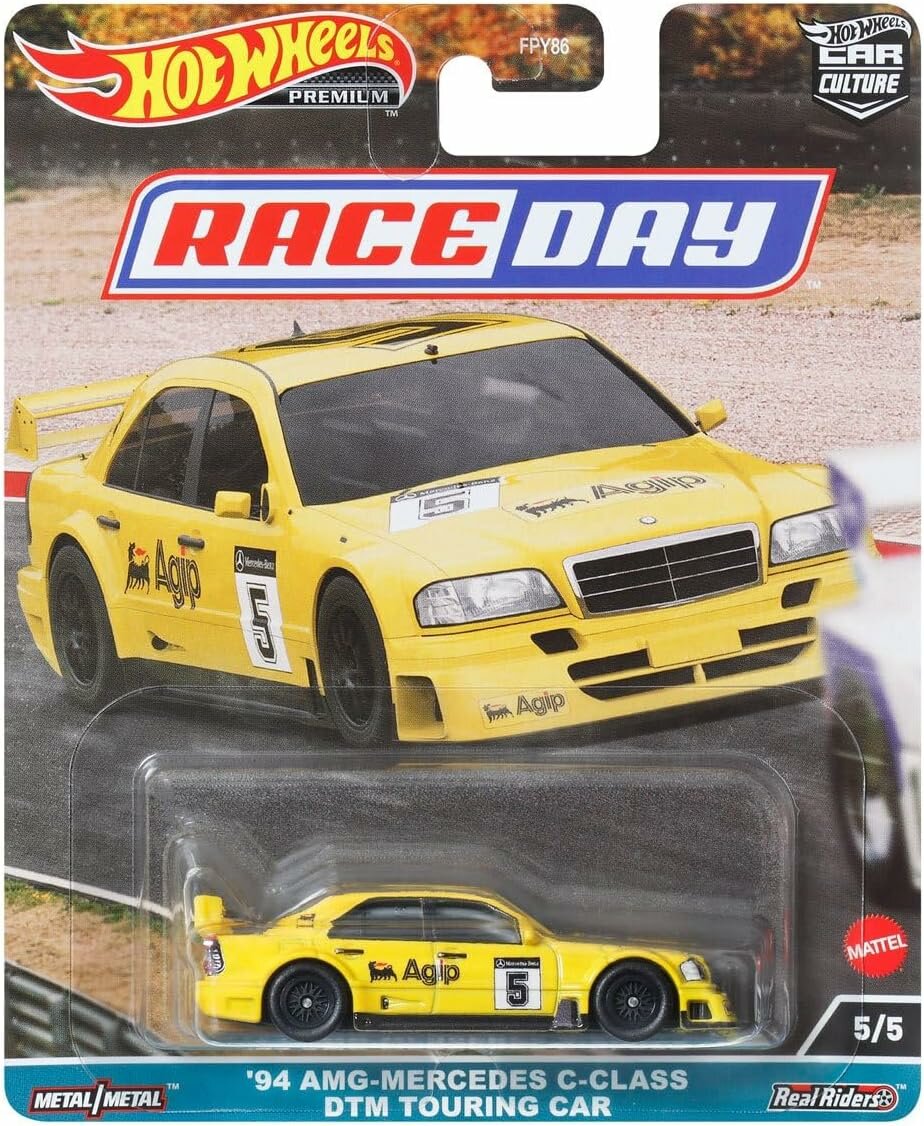 Коллекционная Premium машинка Hot Wheels '94 AMG-Mercedes C-Class DTM Touring Car Yellow (коллекция Car Culture 2023, серия Race Day, 5/5)