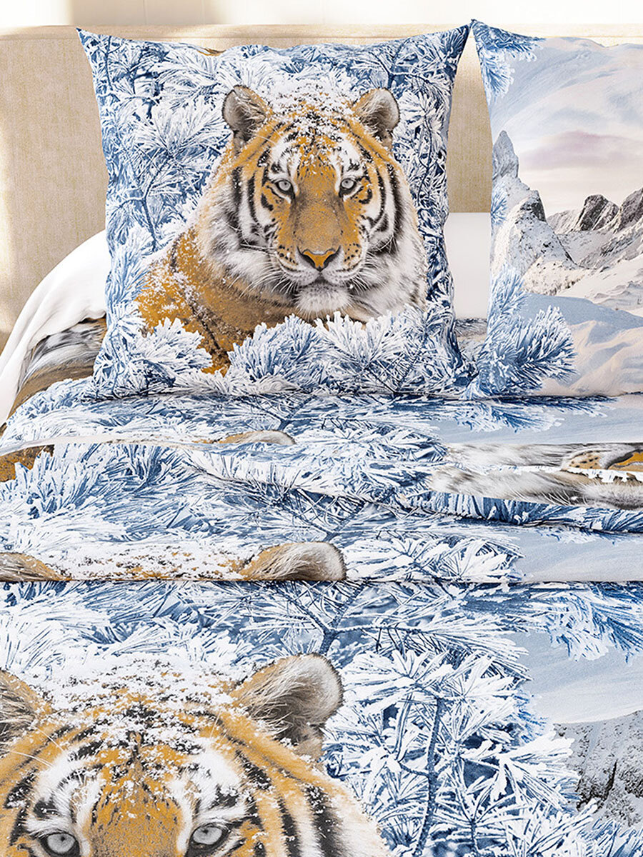 Детское постельное белье 1,5 спальное Уссурийский тигр, 2 наволочки 70х70 см, простыня без резинки