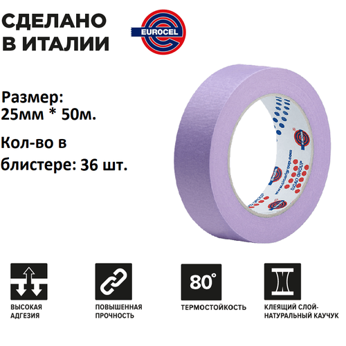 EUROCEL | Малярный cкотч. Комплект- 36шт. 50 метров 25мм x 50м.