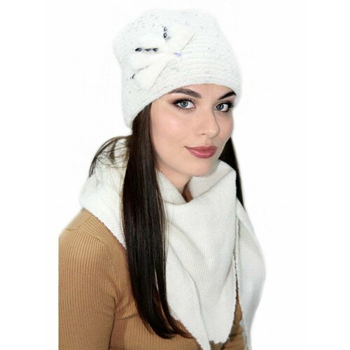 фото Шапка lemmex комплект "месея" косынка, размер 59-60, белый