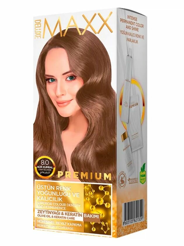 MAXX DELUXE Краска для волос Premium, тон 8.0 Светло-русый, 110 г, 1 уп