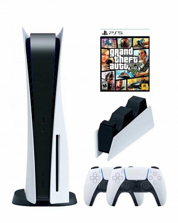 Игровая приставка Sony PS5 825Гб с двумя геймпадами и док-станцией + игра Grand Theft Auto 5
