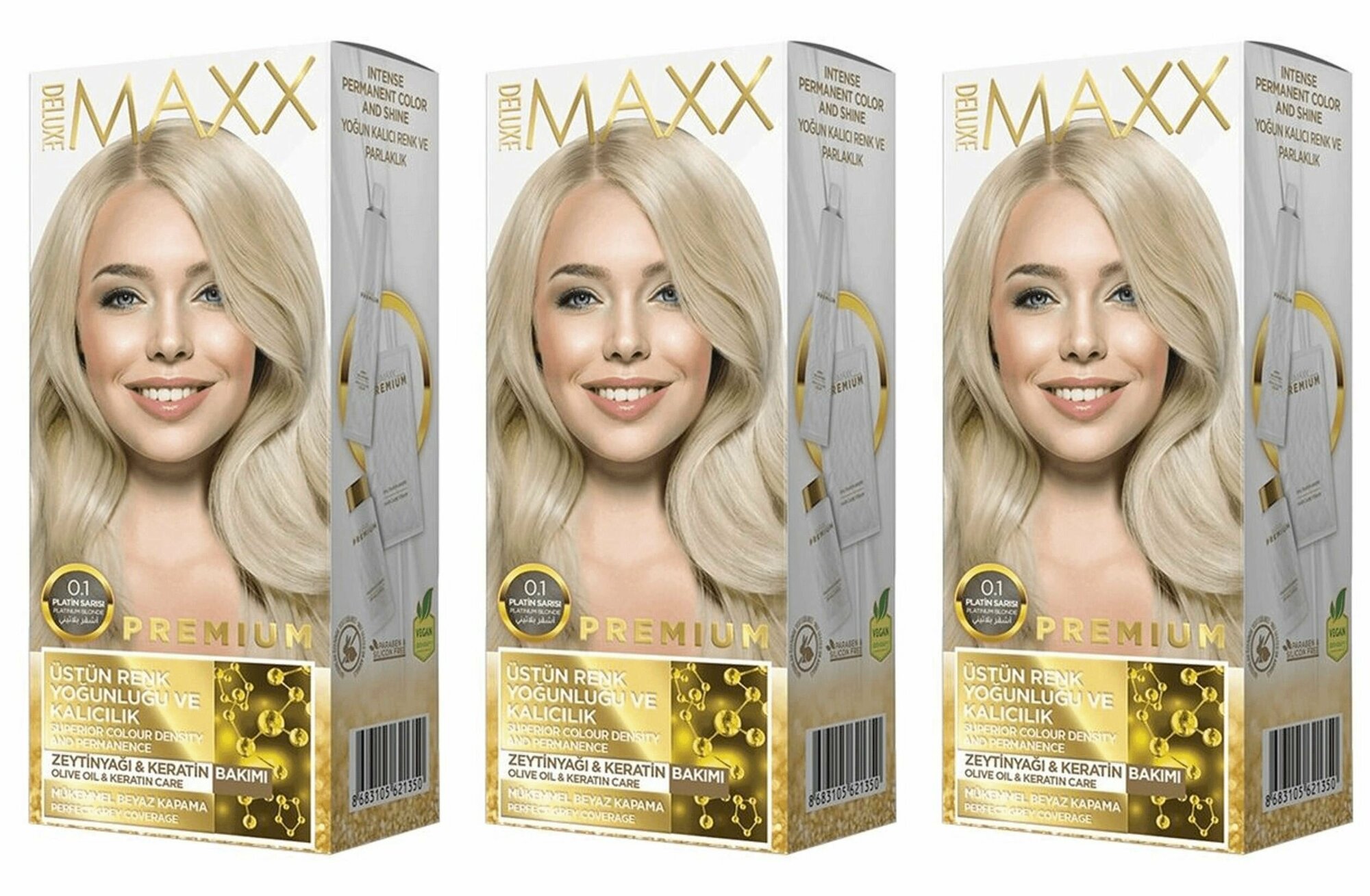 MAXX DELUXE Краска для волос Premium, тон 0.1 Платиновый блондин, 110 г, 3 шт