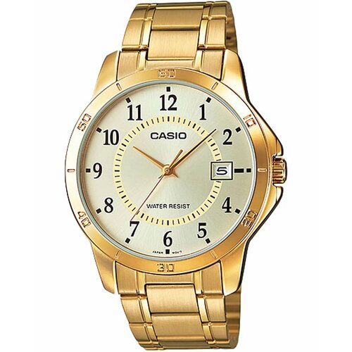 casio men s stainless steel analog watch mtp v004g 7b2udf Наручные часы CASIO MTP-V004G-9B, черный, золотой