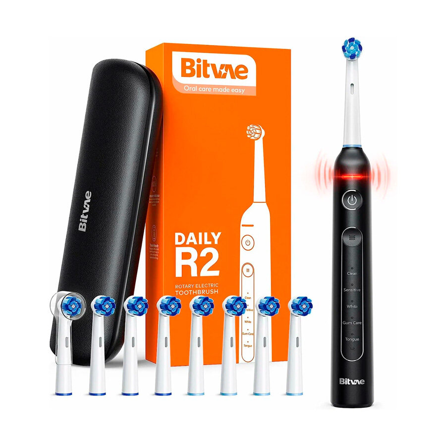 Электрическая зубная щетка Bitvae R2 Rotary E- Toothbrush (Футляр + 8 насадок) Чёрная
