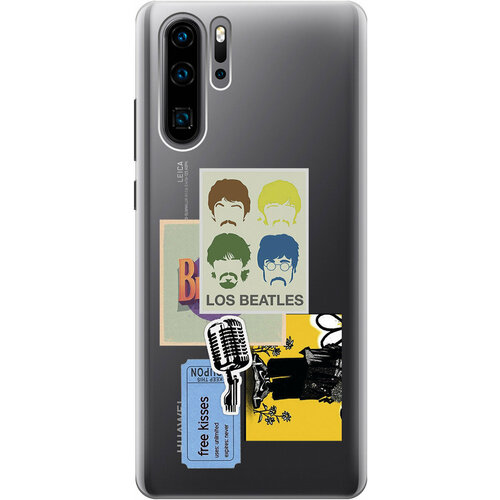 Силиконовый чехол на Huawei P30 Pro, Хуавей П30 Про с 3D принтом Beatles Stickers прозрачный матовый soft touch силиконовый чехол на huawei p30 хуавей п30 с 3d принтом beatles stickers черный