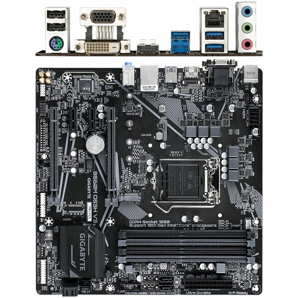 Материнская плата Gigabyte B560M DS3H V3 H470 Socket-1200 4xDDR4, 4xSATA3, 1xM.2, 2xPCI-E16x, 3xUSB3.2, D-Sub, DVI-D, HDMI, Glan, mATX