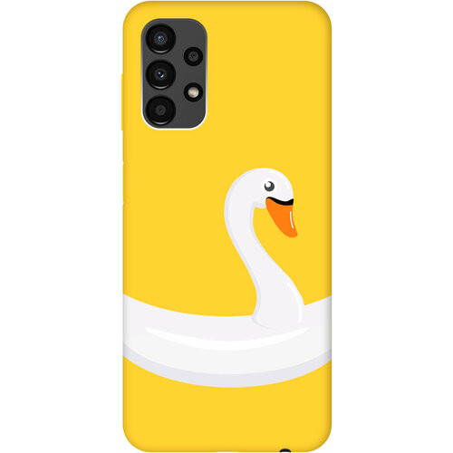 Силиконовый чехол на Samsung Galaxy A13 4G, Самсунг А13 4Г Silky Touch Premium с принтом Swan Swim Ring желтый матовый soft touch силиконовый чехол на samsung galaxy a13 5g самсунг а13 с 3d принтом duck swim ring черный