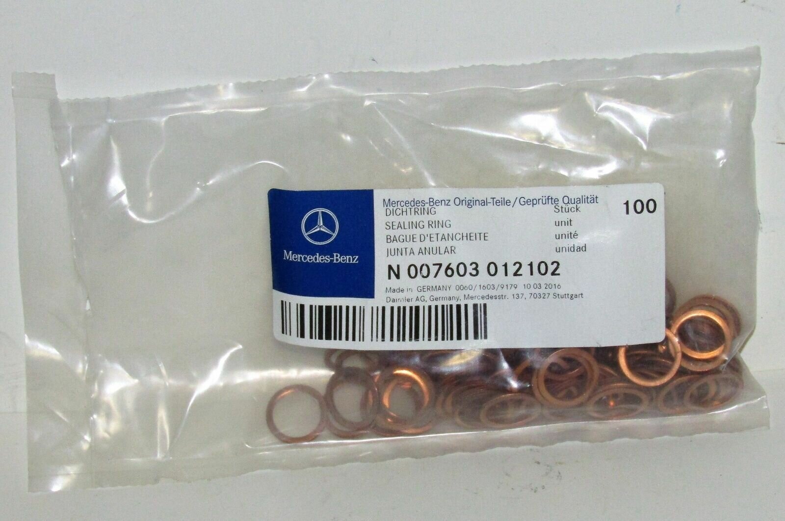 N007603012102 Прокладка сливной пробки (кольцо уплотнительное сливного болта) Mercedes-Benz оригинал - 1 шт. — фото 1