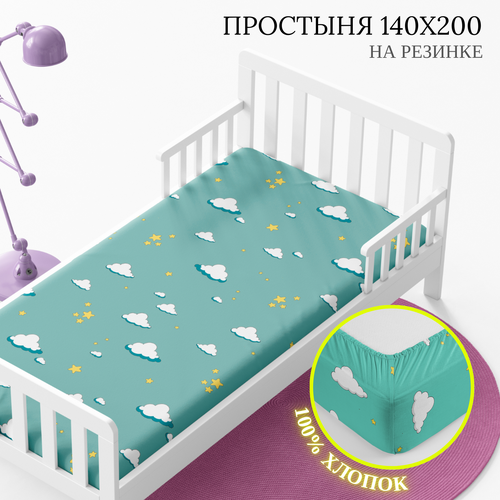 Простынь 140х200 см, на резинке детская WAKE me WAKE Лучший друг, перкаль, 100% хлопок