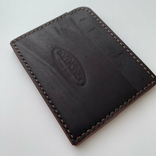 фото Бумажник авторский черный кошелек из натуральной кожи / кожаный картхолдер ручной работы, фактура гладкая, черный создашев игорь