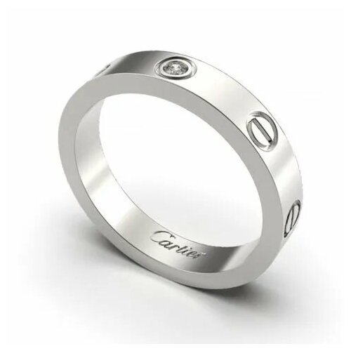 Кольцо Кольцо в стиле Cartier Love c камнем, женское бижутерия, циркон, размер 18, серебряный