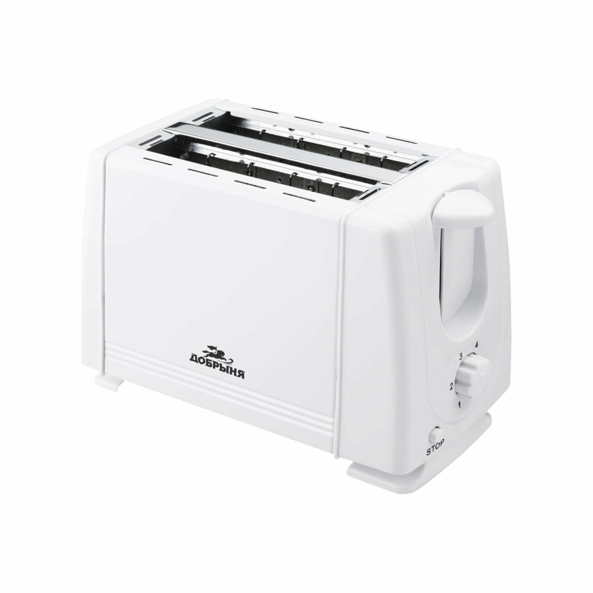 Тостер Добрыня электрический белый 700Вт 2 тоста 6 степеней прожарки автоотключение лоток для крошек