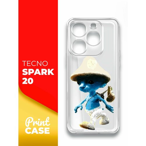 Чехол на Tecno Spark 20 (Техно Спарк 20), прозрачный силиконовый с защитой (бортиком) вокруг камер, Miuko (принт) Шалушай