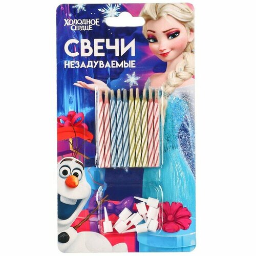 Набор свечей незадуваемые для торта, 10 шт, Холодное сердце синий, красный, желтый