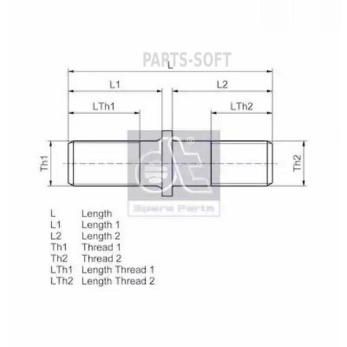 DT SPARE PARTS 10.10001 Шпилька колеса BPW GIGANT (M22х1.5х61, M22х2.0х48 L=113мм) DT