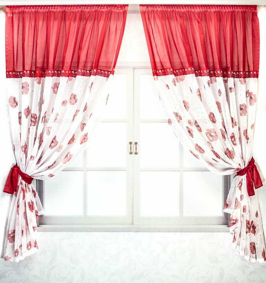 фото Кухня "Магнолия" цвет красные маки