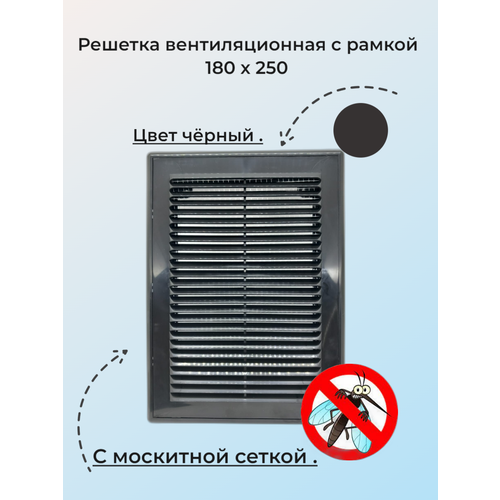Вентиляционная решетка Виенто прямоугольная черная 18 см x 25 см 380₽