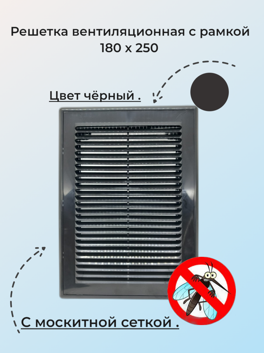 Вентиляционная решетка Виенто, прямоугольная, черная, 18 см x 25 см