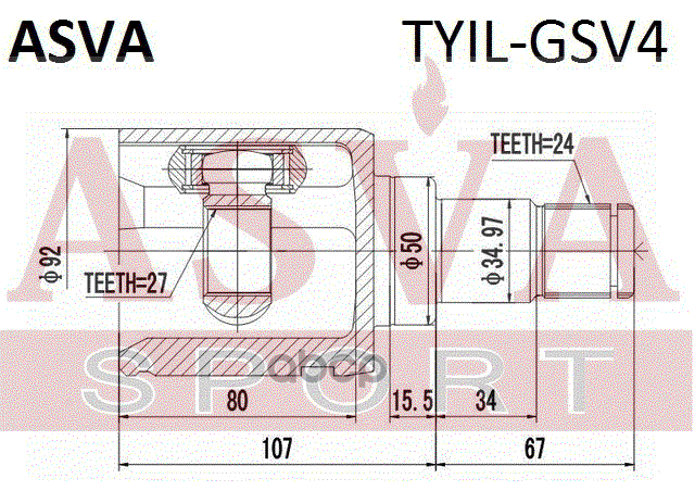 Шрус Внутренний (Oem-Исполнение) | Перед Лев | ASVA арт. TYILGSV4