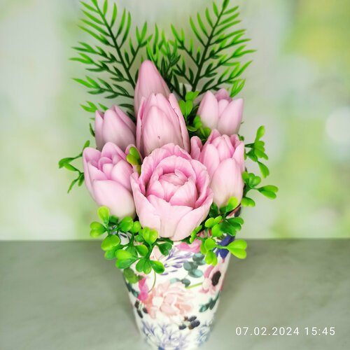Букет розовых тюльпанов. Сувенирное мыло ручной работы. мыло ручной работы букет из роз и тюльпанов