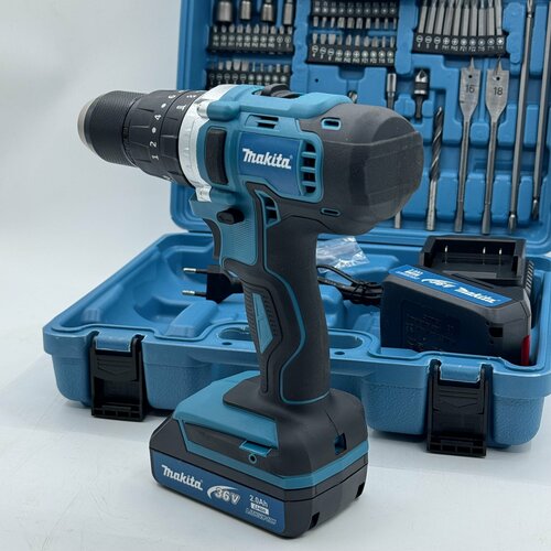 Аккумуляторный Шуруповерт дрель ледобур мощный 36 вольт 2 AКБ с насадками в наборе сверло и биты все что нужно 17599₽