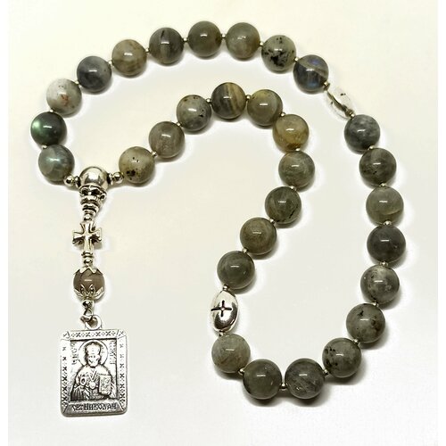 фото Браслет-нить буйнова н.е. николай угодник, лабрадорит, 1 шт., размер 16 см, размер one size, диаметр 11 см, серый