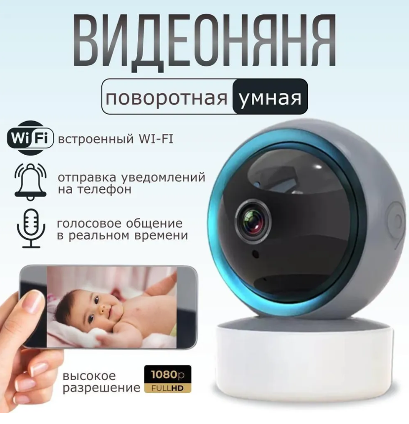 Видео IP-камера WI-FI с микрофоном, с датчиком движения, с функцией ночного видения, видео няня