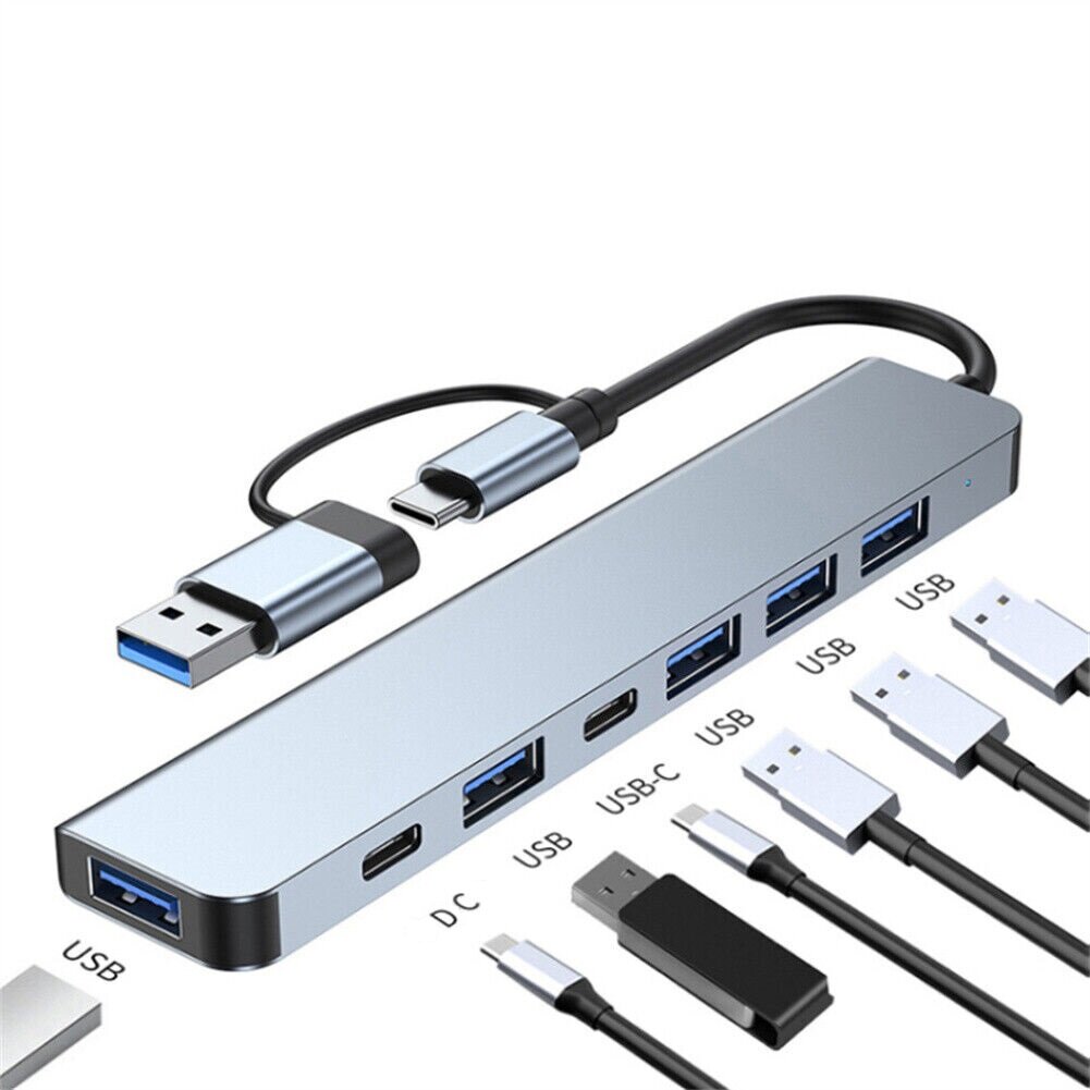Хаб/концентратор 7 в 1 Type-C/USB 3.0 to 5x USB 2.0&3.0 / 1x Type-c(USB-C) / 1x Power(питание), с индикатором LED