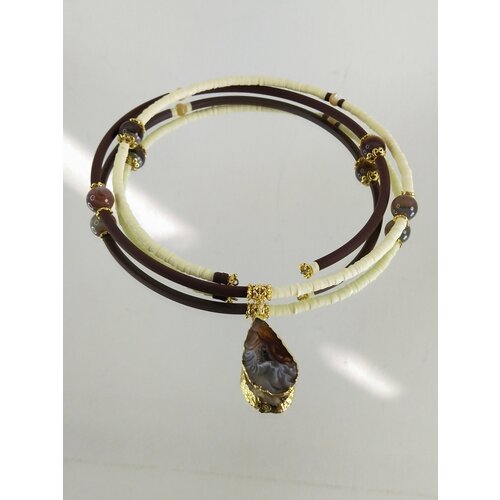 Колье На гибкой основе, агат, длина 53 см, бежевый