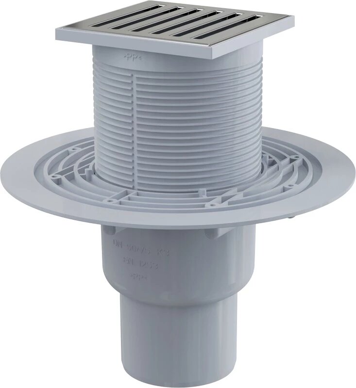 Душевой трап AlcaPlast APV203 105x105/50/75 мм с решеткой перфорированный хром