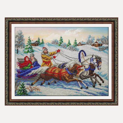 Изображение товара Набор для вышивания бисером, Тройка 38х28 см, Б1471, Паутинка