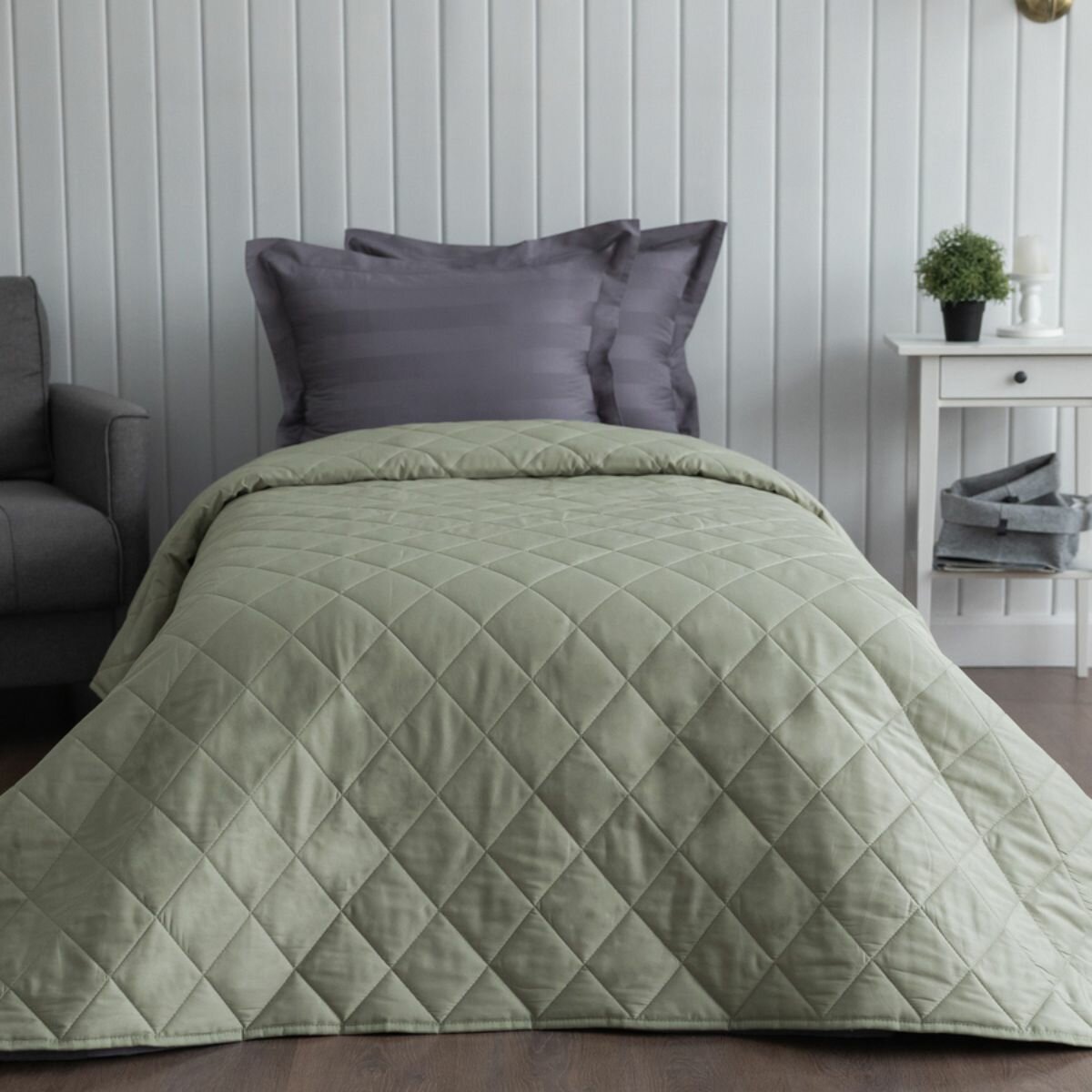 фото Однотонный La Prima покрывало хлопковое однотонное шалфей 180х220 см, размер 180 x 220 см