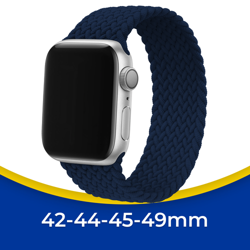 Нейлоновый плетеный ремешок на Apple Watch 1-9, SE, Ultra 42-44-45-49 мм / Тканевый монобраслет для Эпл Вотч 1-9, СЕ, Ультра / Синий защитная пленка для apple watch series 7 45mm гидрогелевая глянцевая