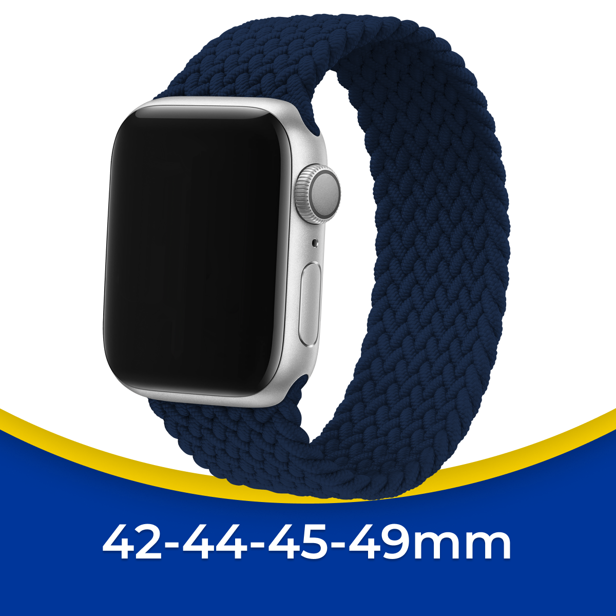 Нейлоновый ремешок для Apple Watch 1-8 SE 42 44 45 49 мм / Плетеный тканевый монобраслет (15 см) на Эпл Вотч 1 2 3 4 5 6 7 8 СЕ / Синий