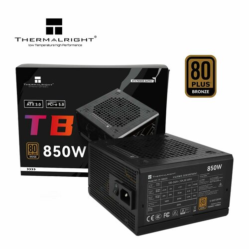 фото Блок питания для компьютера, полностью модульный, с поддержкой atx 3.0 и pci-e 5.0 (12vhpwr (12+4pin)), сертификатом bronze, 850w (ватт) thermalright