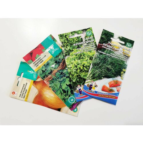 Набор семян Зелень 4 упаковки (укроп, петрушка, лук, салат Изумрудный) набор семян детское меню 4 упаковки
