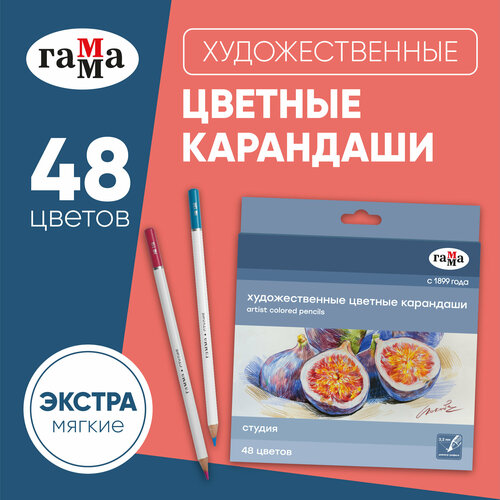 Карандаши цветные художественные Гамма Студия, 48цв, заточен, картон. упаковка