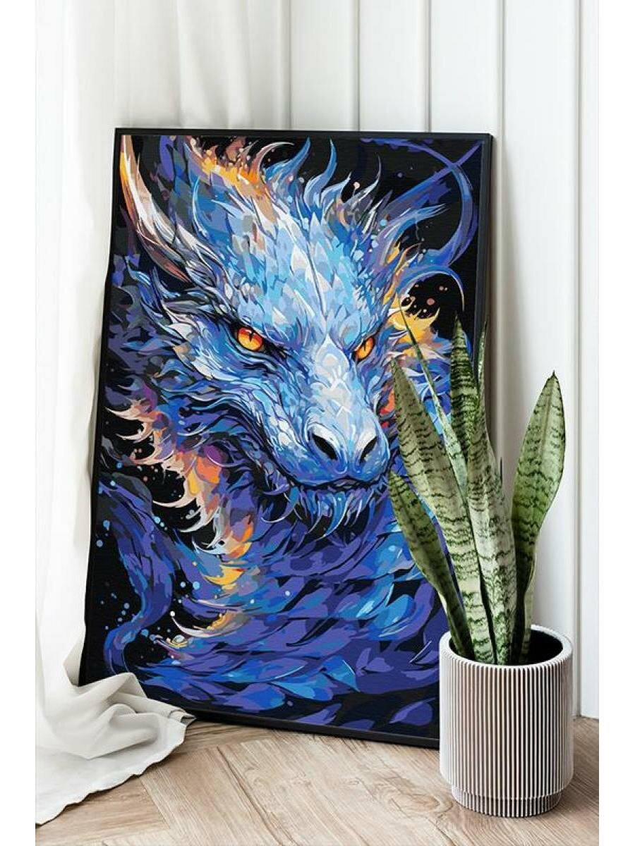 Китайский голубой дракон Животные Символ года Новый год Аниме Фэнтези Раскраска картина по номерам на холсте 40х60
