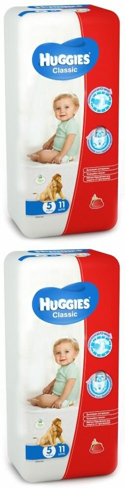 Huggies подгузники Classic Soft&Dry, дышащие, 5 размер, 11-25 кг, 11 шт - 2 уп.
