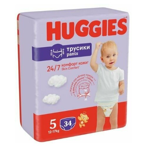 Huggies, Подгузники-трусики, Унисекс, 5 размер (12-17 кг), 34 шт