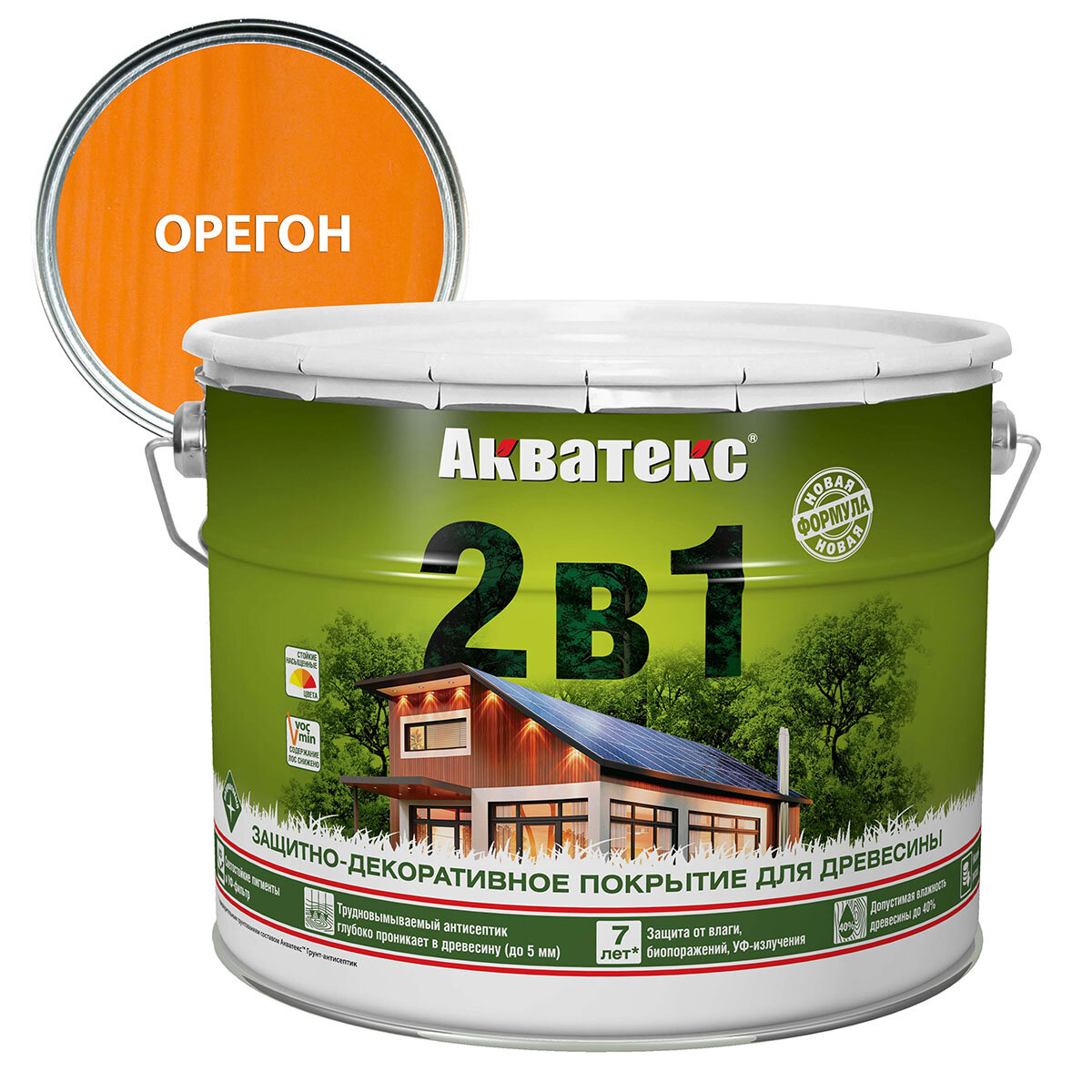 Защитно-декоративное покрытие Акватекс 2 в 1 для древесины алкидное полуматовое лессирующее орегон 9л