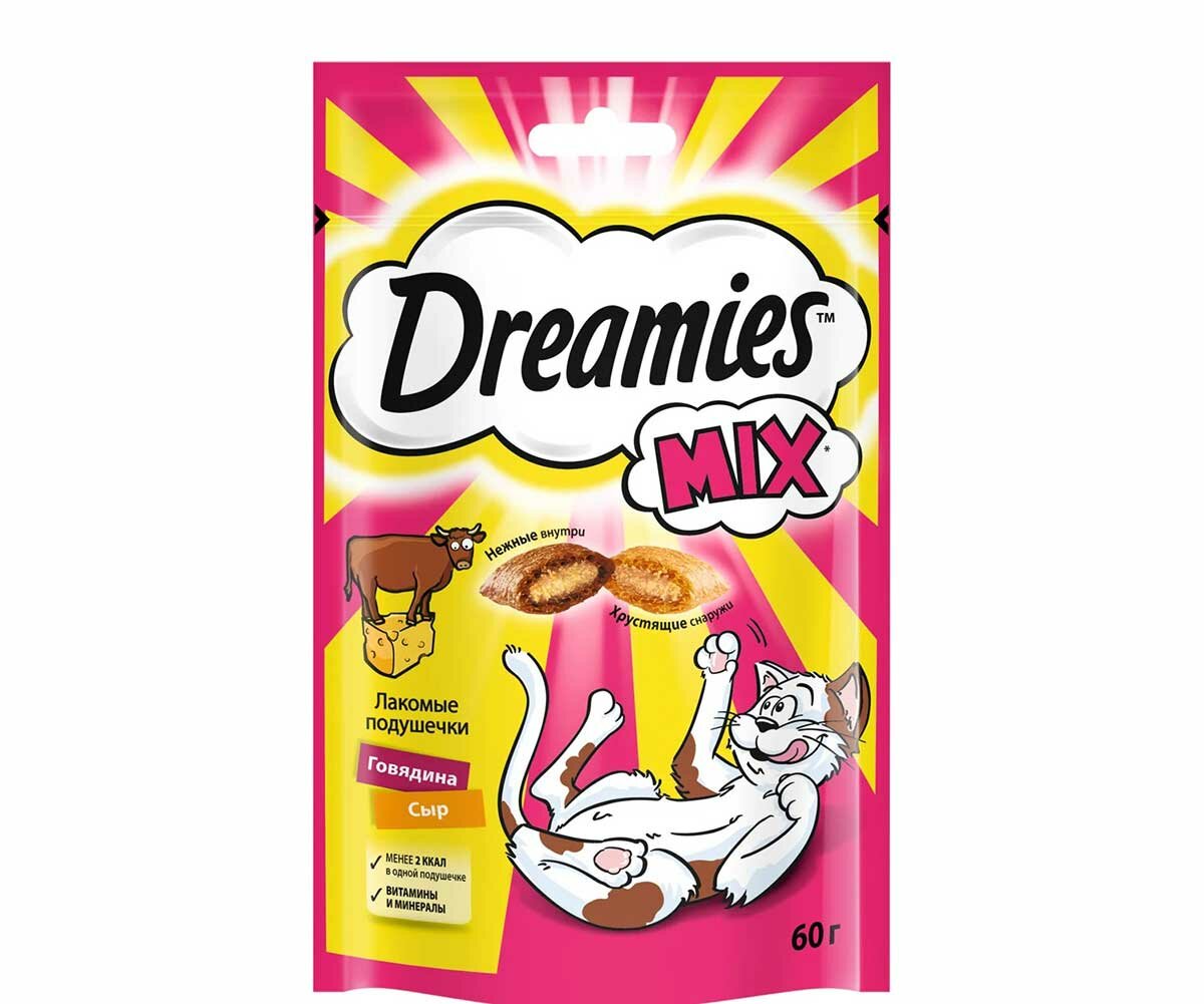 Лакомство для кошек Dreamies лакомые подушечки говядина и сыр 60г