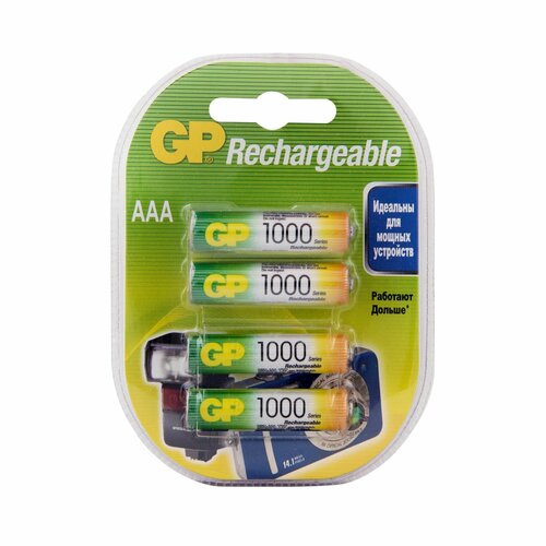 Перезаряжаемые аккумуляторы GP 100AAAHC AAA, емкость 930 мАч - 4 шт. в клемшеле перезаряжаемые аккумуляторы gp 100aaahc aaa емкость 930 мач 6 шт в промо упаковке 4 2